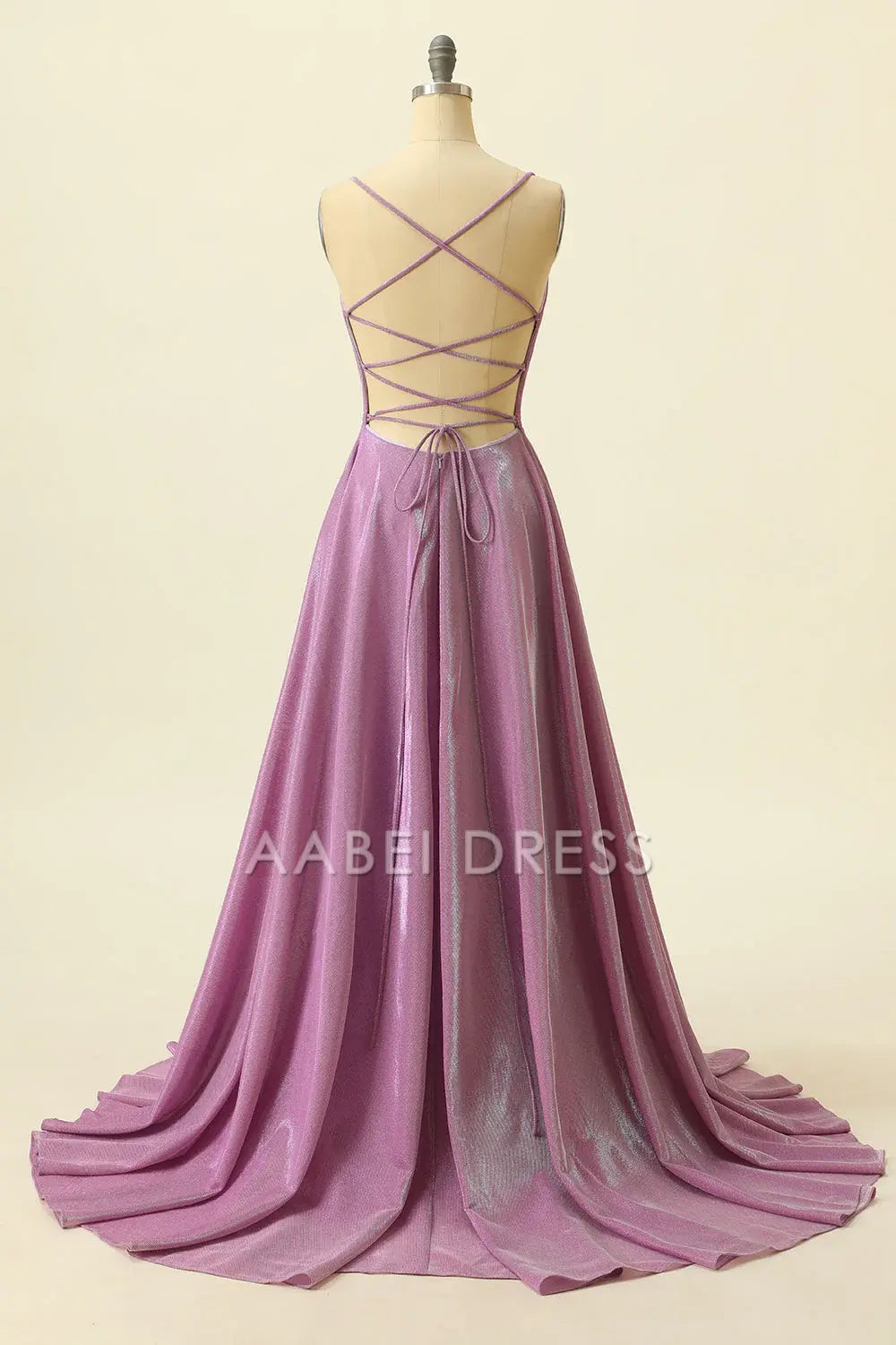 AABEI DRESS Hot Sale Prom Dress Fashion A Line Deep V-Neck Sparkly Lace up Backless Formal Dress