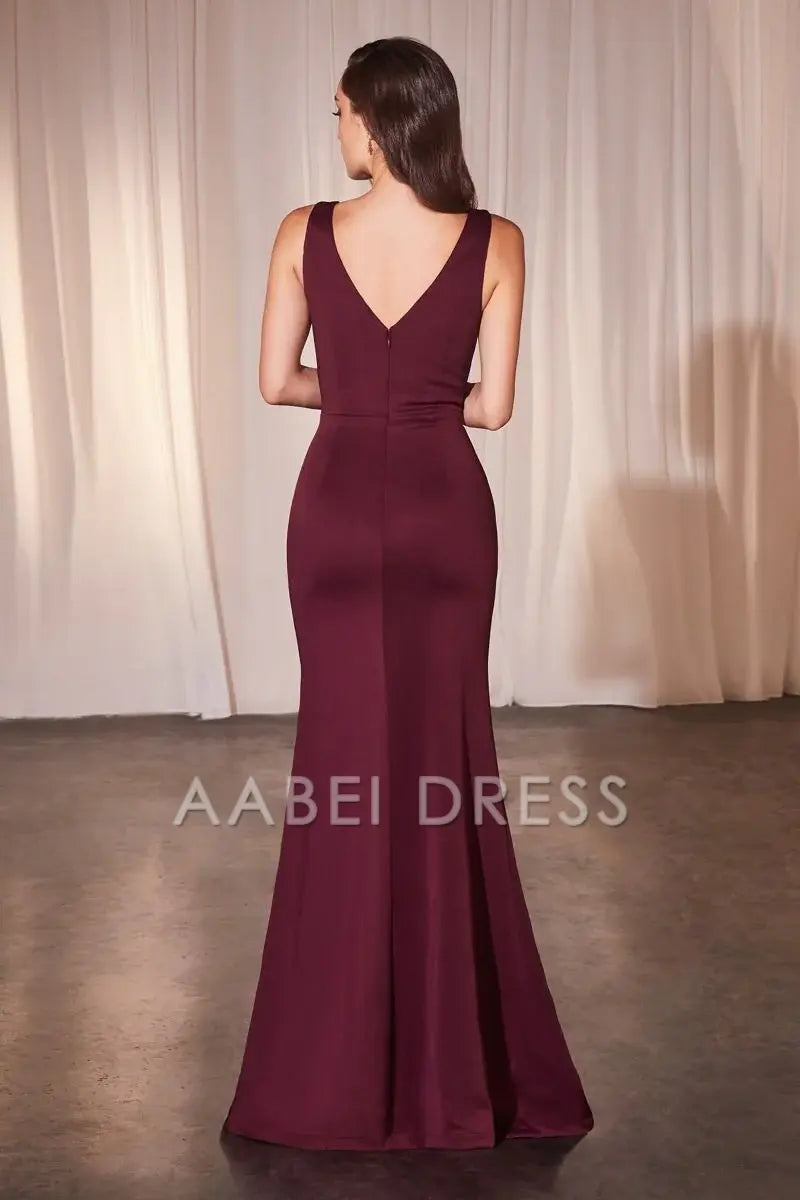 AABEI DRESS Formal Wear Dresse Sleeveless Round Neck Ruched Side Fork Fashion Dress Mother Of The Bride Dress