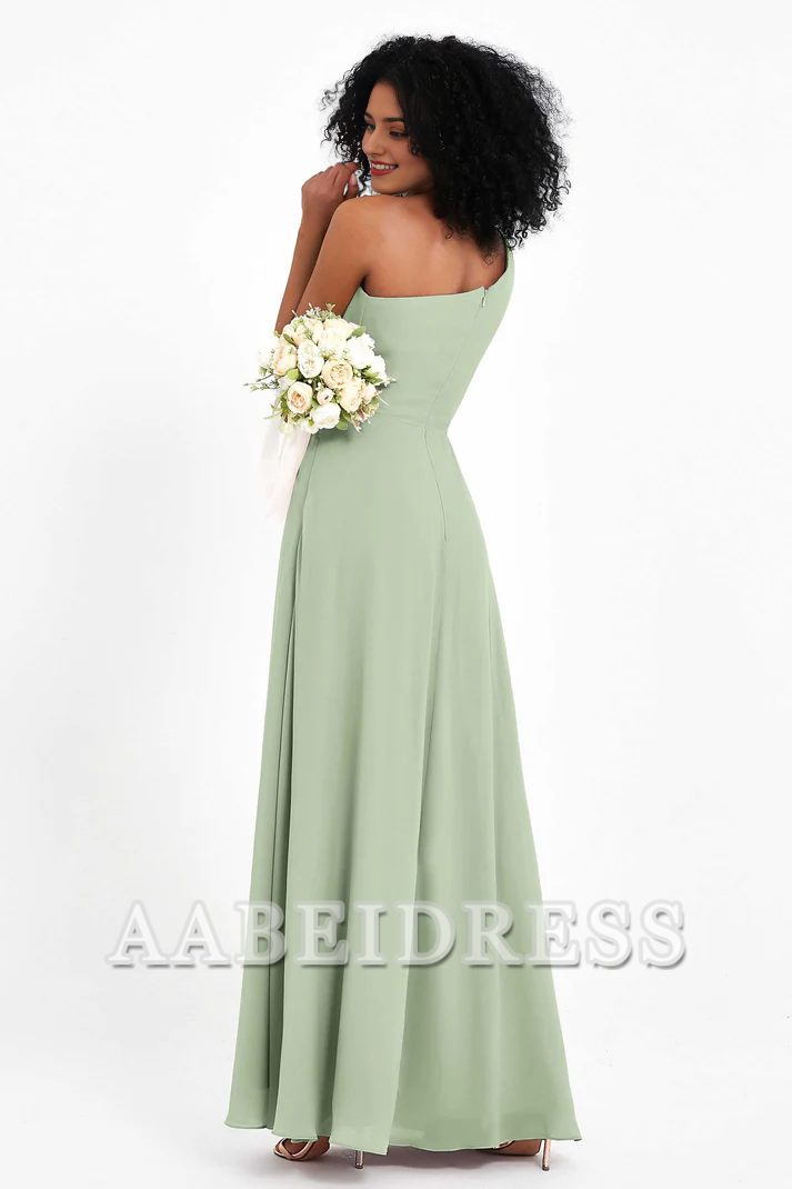 AABEI DRESS Bridesmaid Dresses Chiffon A-Line One Shoulder Sleeveless Side Fork Exquisite Simple Wedding Guests Dresses