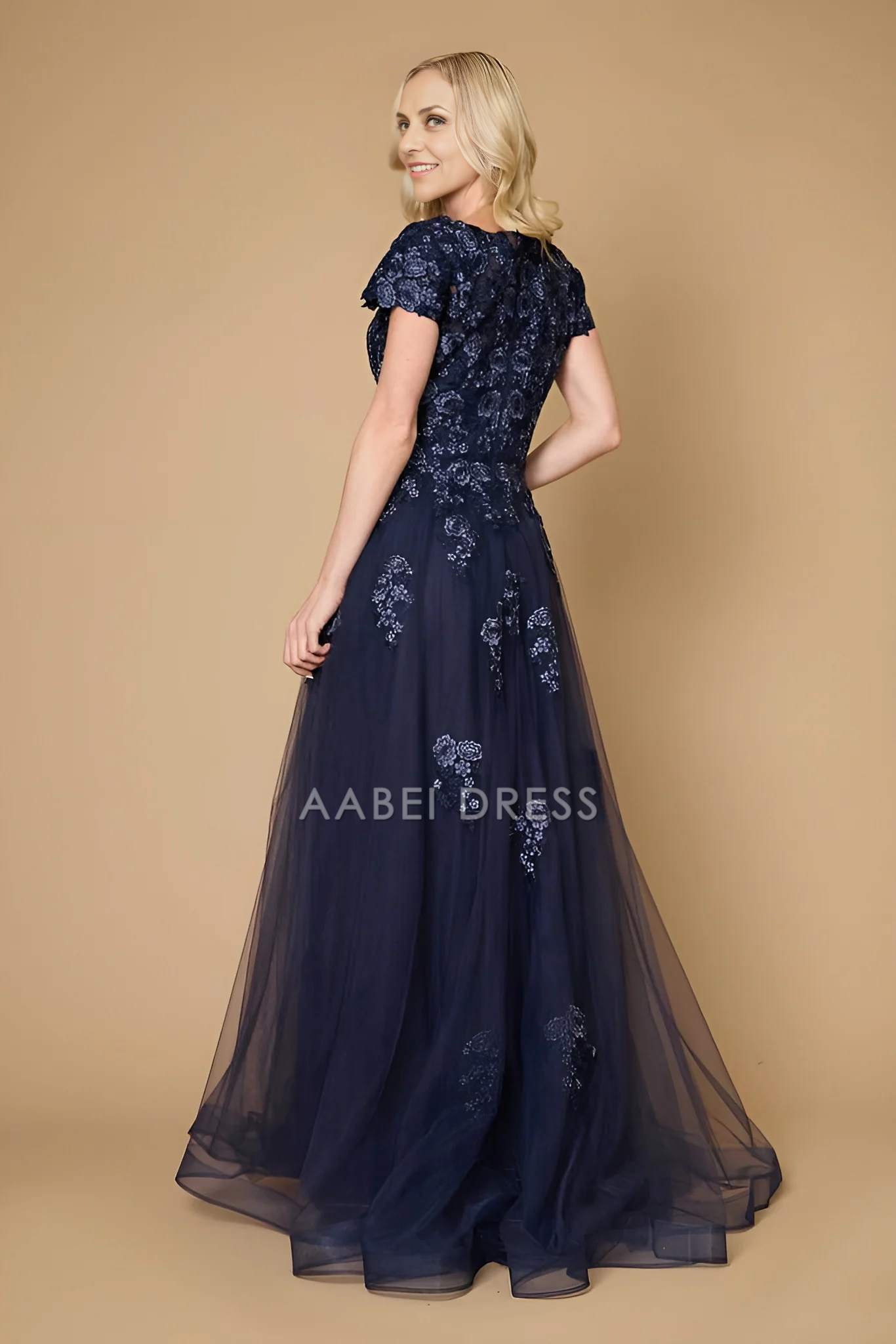 AABEI DRESS Formal Wear Dresse Elegant A Line Short Sleeves Lace Applique Exquisite Long Mother Of The Bride Dress