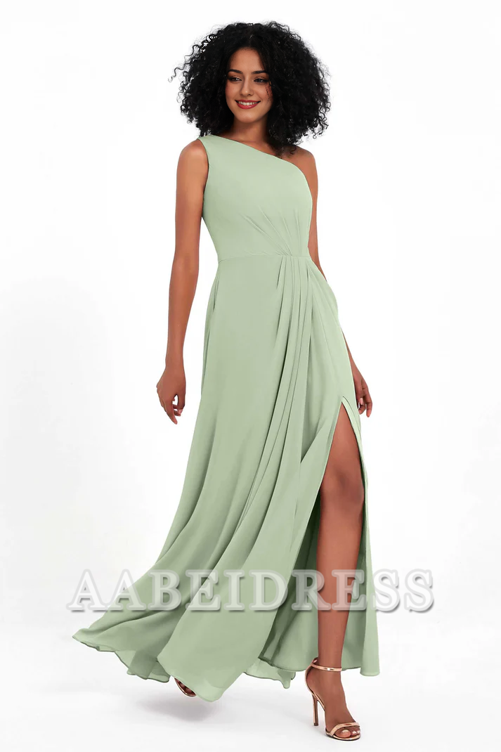AABEI DRESS Bridesmaid Dresses Chiffon A-Line One Shoulder Sleeveless Side Fork Exquisite Simple Wedding Guests Dresses