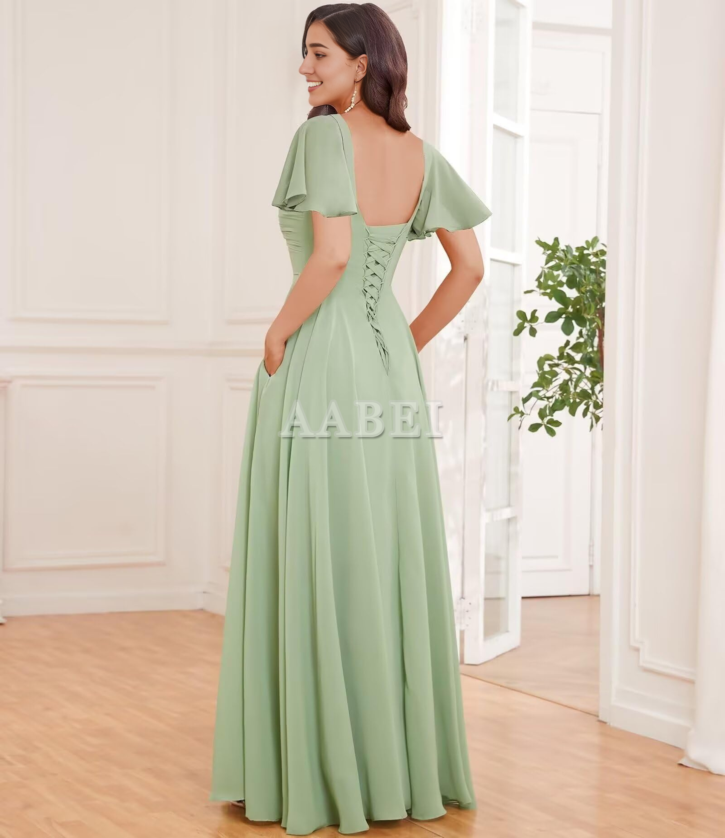 Formal Wear Dresses Bridesmaid Dresses V-Neck Chiffon Ruffles Side Fork Long Elegant Exquisite Wedding Guest Dresses