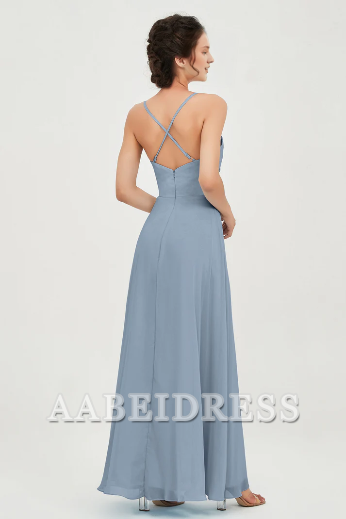 AABEI DRESS Bridesmaid Dresses Chiffon A-Line Spaghetti Strap Sweetheart Pleated Crossed Straps Floor-Length Elegant Simple Dresse Wedding Guests Dresse