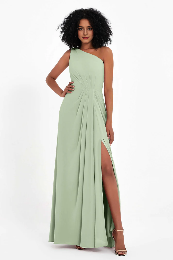 AABEI DRESS Bridesmaid Dresses Chiffon A-Line One Shoulder Sleeveless Side Fork Exquisite Simple Wedding Guests Dresses