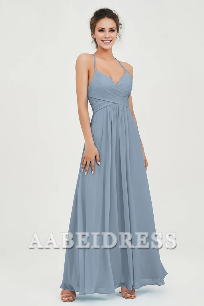 AABEI DRESS Bridesmaid Dresses Chiffon A-Line Spaghetti Strap Sweetheart Pleated Crossed Straps Floor-Length Elegant Simple Dresse Wedding Guests Dresse