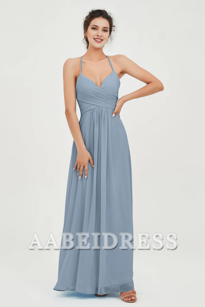AABEI DRESS Bridesmaid Dresses Chiffon A-Line Spaghetti Strap Sweetheart Pleated Crossed Straps Floor-Length Elegant Simple Dresse Wedding Guests Dresse