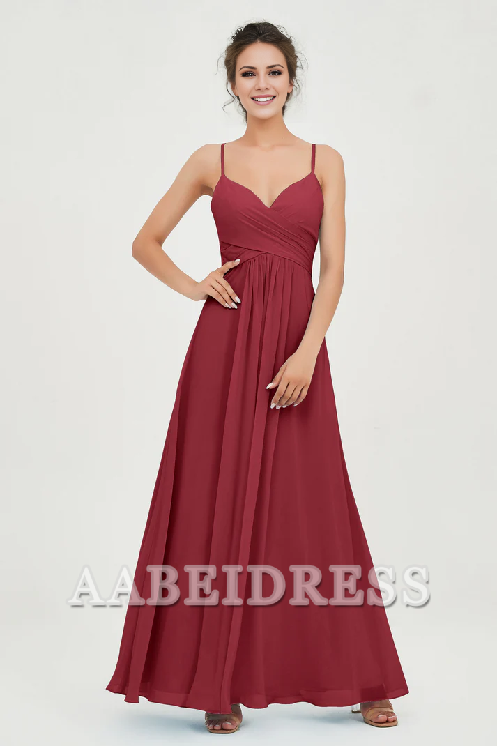 AABEI DRESS Bridesmaid Dresses Chiffon A-Line Spaghetti Strap Sweetheart Pleated Crossed Straps Floor-Length Elegant Simple Dresse Wedding Guests Dresse