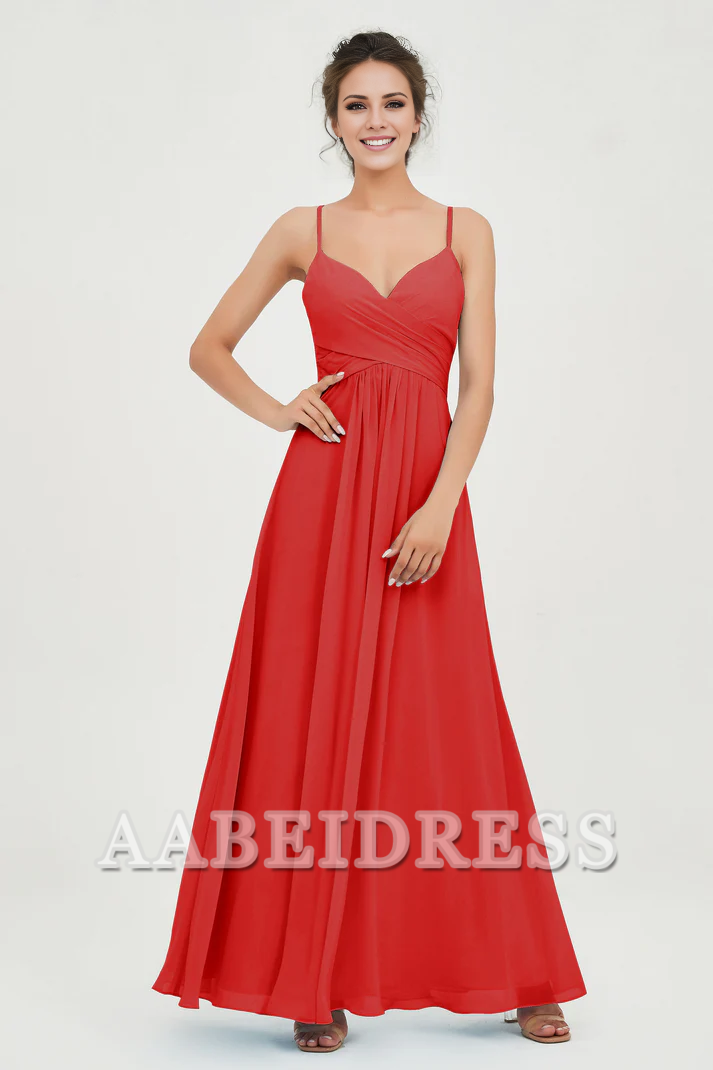 AABEI DRESS Bridesmaid Dresses Chiffon A-Line Spaghetti Strap Sweetheart Pleated Crossed Straps Floor-Length Elegant Simple Dresse Wedding Guests Dresse