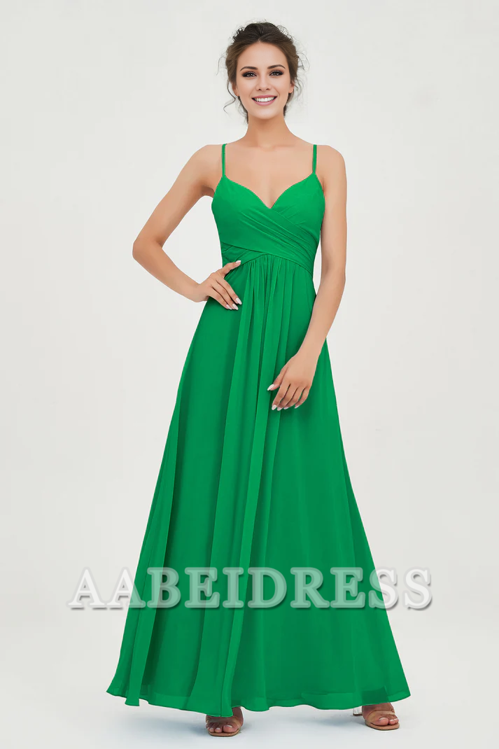 AABEI DRESS Bridesmaid Dresses Chiffon A-Line Spaghetti Strap Sweetheart Pleated Crossed Straps Floor-Length Elegant Simple Dresse Wedding Guests Dresse