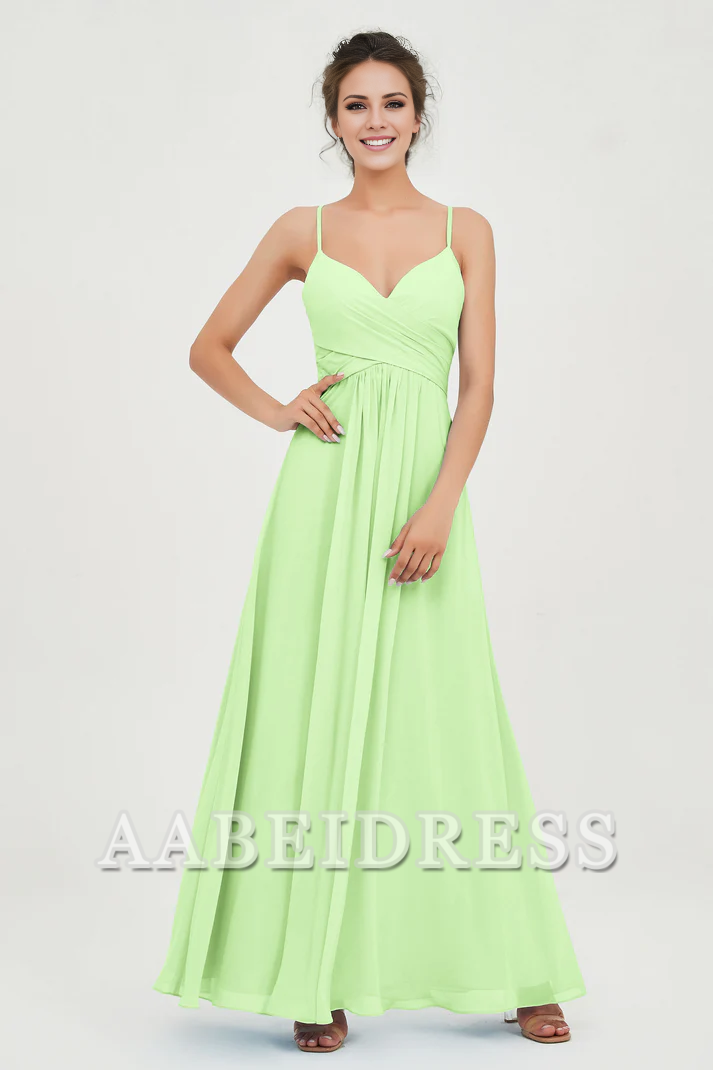 AABEI DRESS Bridesmaid Dresses Chiffon A-Line Spaghetti Strap Sweetheart Pleated Crossed Straps Floor-Length Elegant Simple Dresse Wedding Guests Dresse