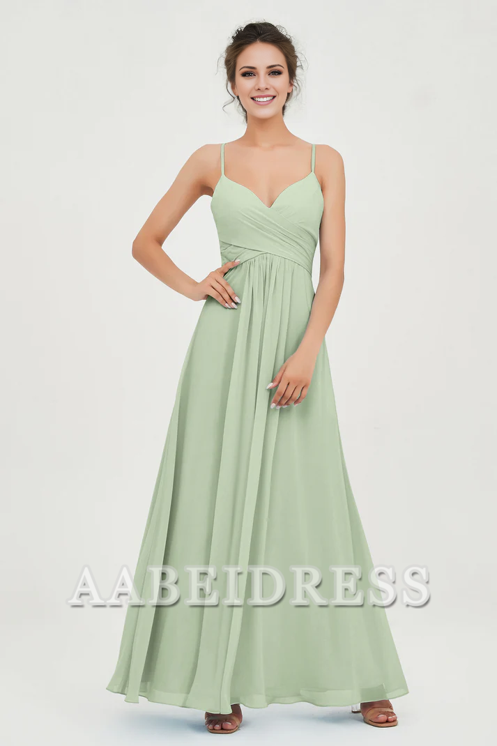 AABEI DRESS Bridesmaid Dresses Chiffon A-Line Spaghetti Strap Sweetheart Pleated Crossed Straps Floor-Length Elegant Simple Dresse Wedding Guests Dresse
