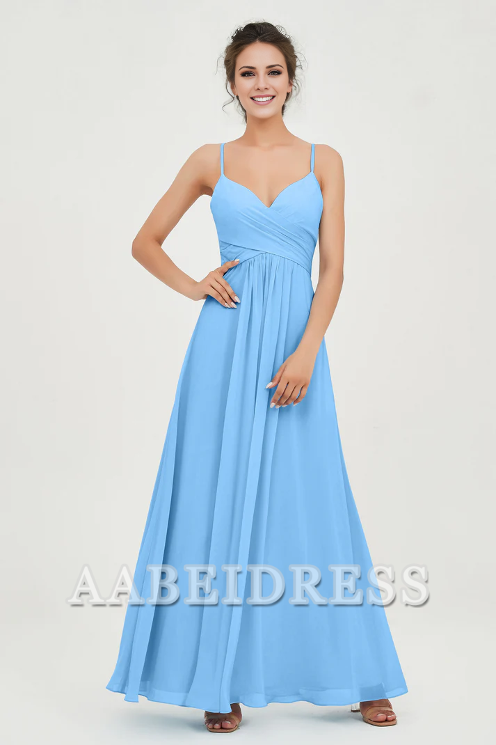 AABEI DRESS Bridesmaid Dresses Chiffon A-Line Spaghetti Strap Sweetheart Pleated Crossed Straps Floor-Length Elegant Simple Dresse Wedding Guests Dresse