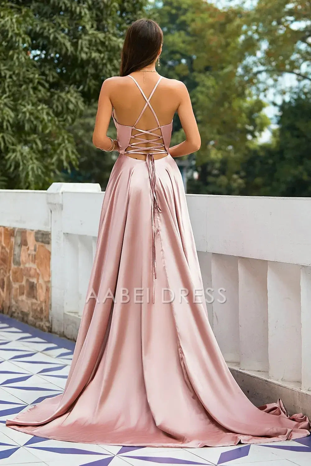 AABEI DRESS Hot Sale Prom Dress Charming Deep V Neck Spaghetti Straps Backless Lace up Fashion Formal Dress