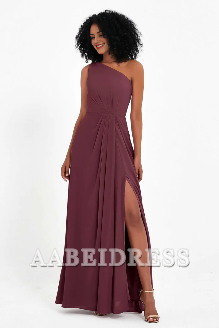 AABEI DRESS Bridesmaid Dresses Chiffon A-Line One Shoulder Sleeveless Side Fork Exquisite Simple Wedding Guests Dresses
