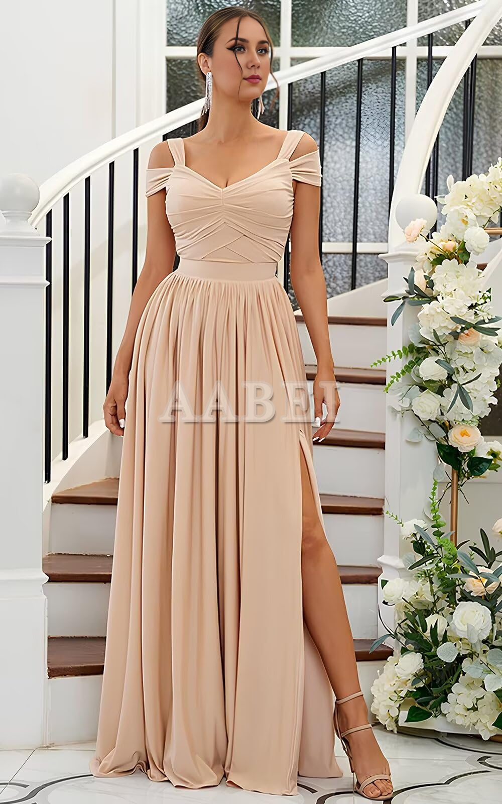 Formal Wear Dresses Bridesmaid Dresses Elegant A Line Off The Shoulder Pleated Side Fork Chiffon Wedding Guest Dresses