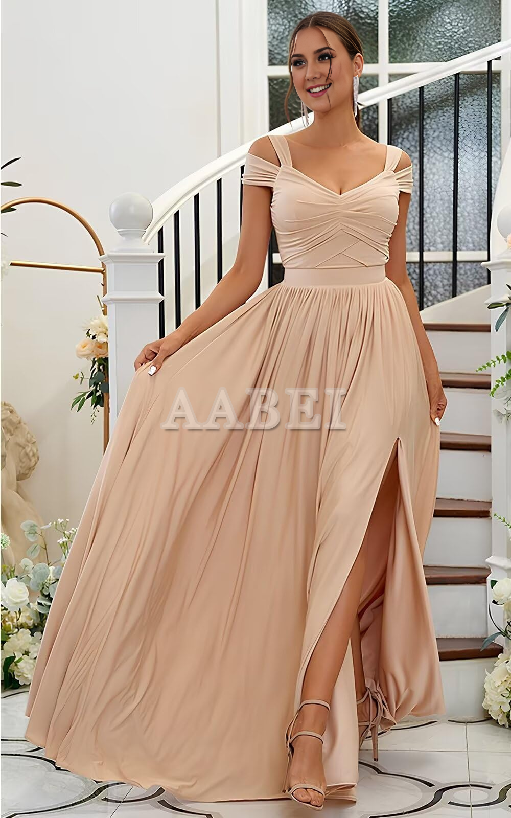 Formal Wear Dresses Bridesmaid Dresses Elegant A Line Off The Shoulder Pleated Side Fork Chiffon Wedding Guest Dresses
