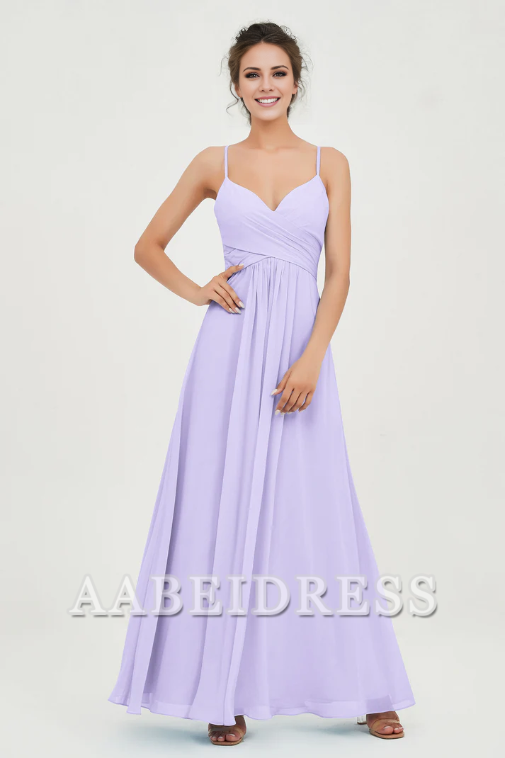 AABEI DRESS Bridesmaid Dresses Chiffon A-Line Spaghetti Strap Sweetheart Pleated Crossed Straps Floor-Length Elegant Simple Dresse Wedding Guests Dresse