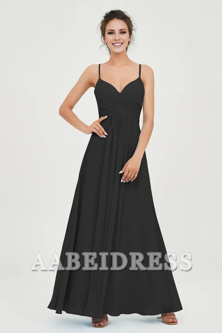 AABEI DRESS Bridesmaid Dresses Chiffon A-Line Spaghetti Strap Sweetheart Pleated Crossed Straps Floor-Length Elegant Simple Dresse Wedding Guests Dresse