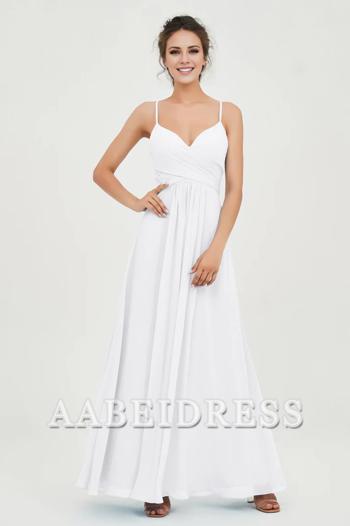AABEI DRESS Bridesmaid Dresses Chiffon A-Line Spaghetti Strap Sweetheart Pleated Crossed Straps Floor-Length Elegant Simple Dresse Wedding Guests Dresse