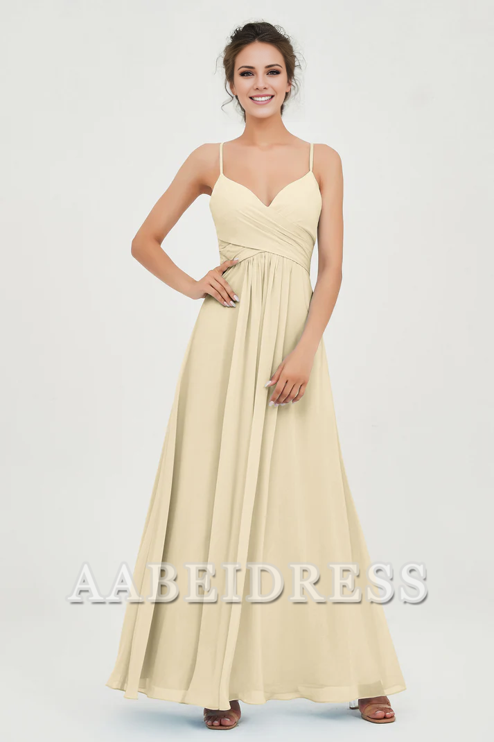 AABEI DRESS Bridesmaid Dresses Chiffon A-Line Spaghetti Strap Sweetheart Pleated Crossed Straps Floor-Length Elegant Simple Dresse Wedding Guests Dresse