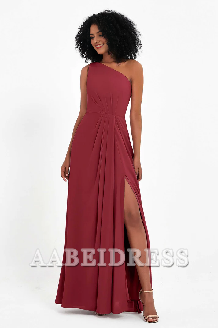 AABEI DRESS Bridesmaid Dresses Chiffon A-Line One Shoulder Sleeveless Side Fork Exquisite Simple Wedding Guests Dresses