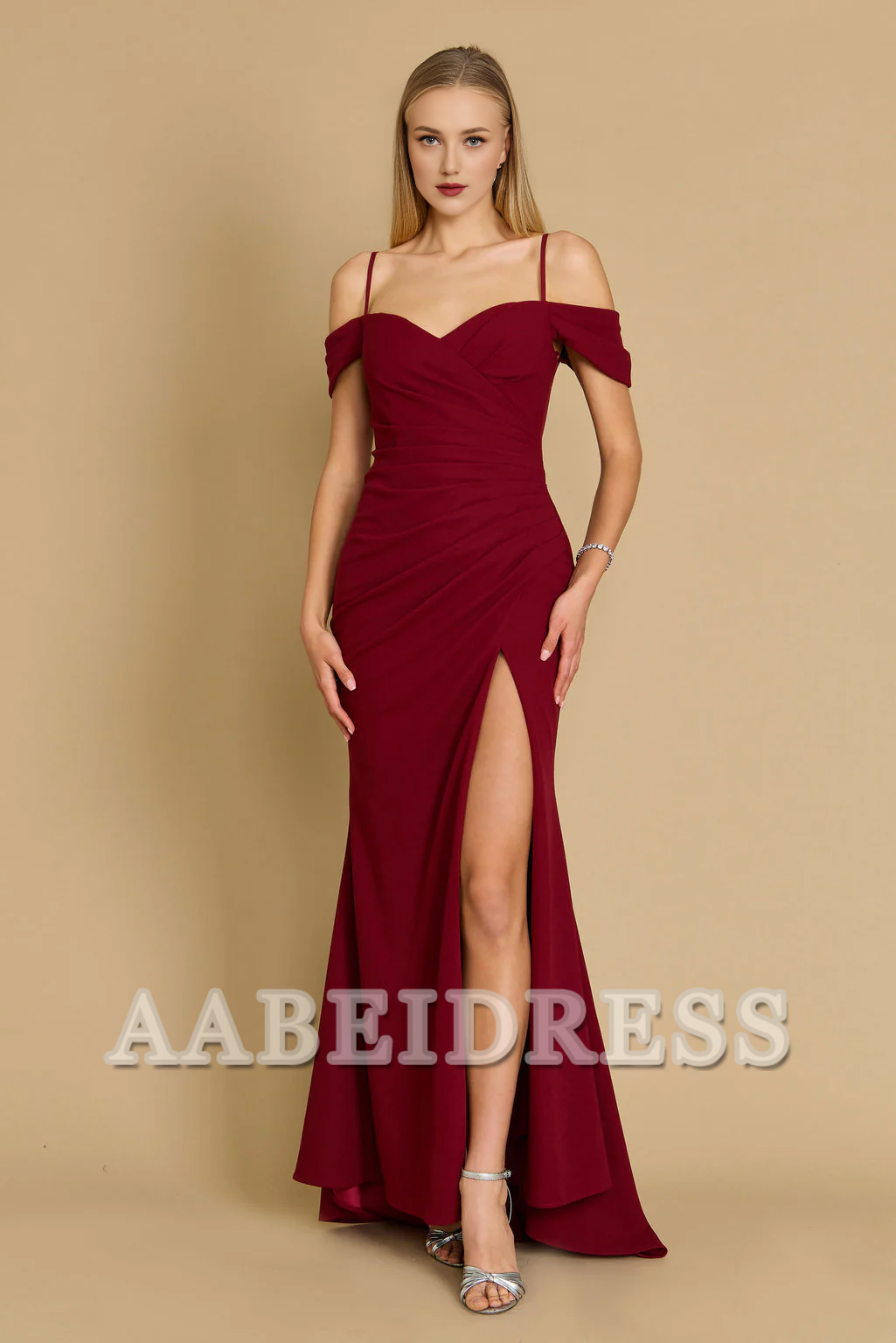 AABEI DRESS Bridesmaid Dresses Elegant Long Sweetheart Off The Shoulder Pleated Wrap High Slit Wedding Guests Dresses