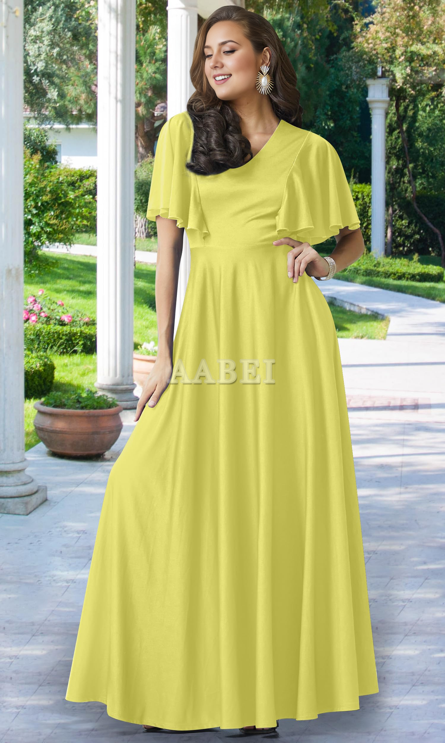 Formal Wear Dresses Bridesmaid Dresses A Line V Neck Flutter Sleeve Long Elegant Wedding Guest Dresses