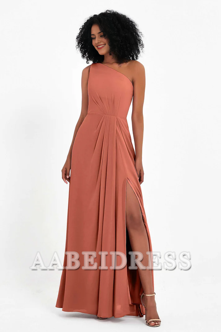 AABEI DRESS Bridesmaid Dresses Chiffon A-Line One Shoulder Sleeveless Side Fork Exquisite Simple Wedding Guests Dresses