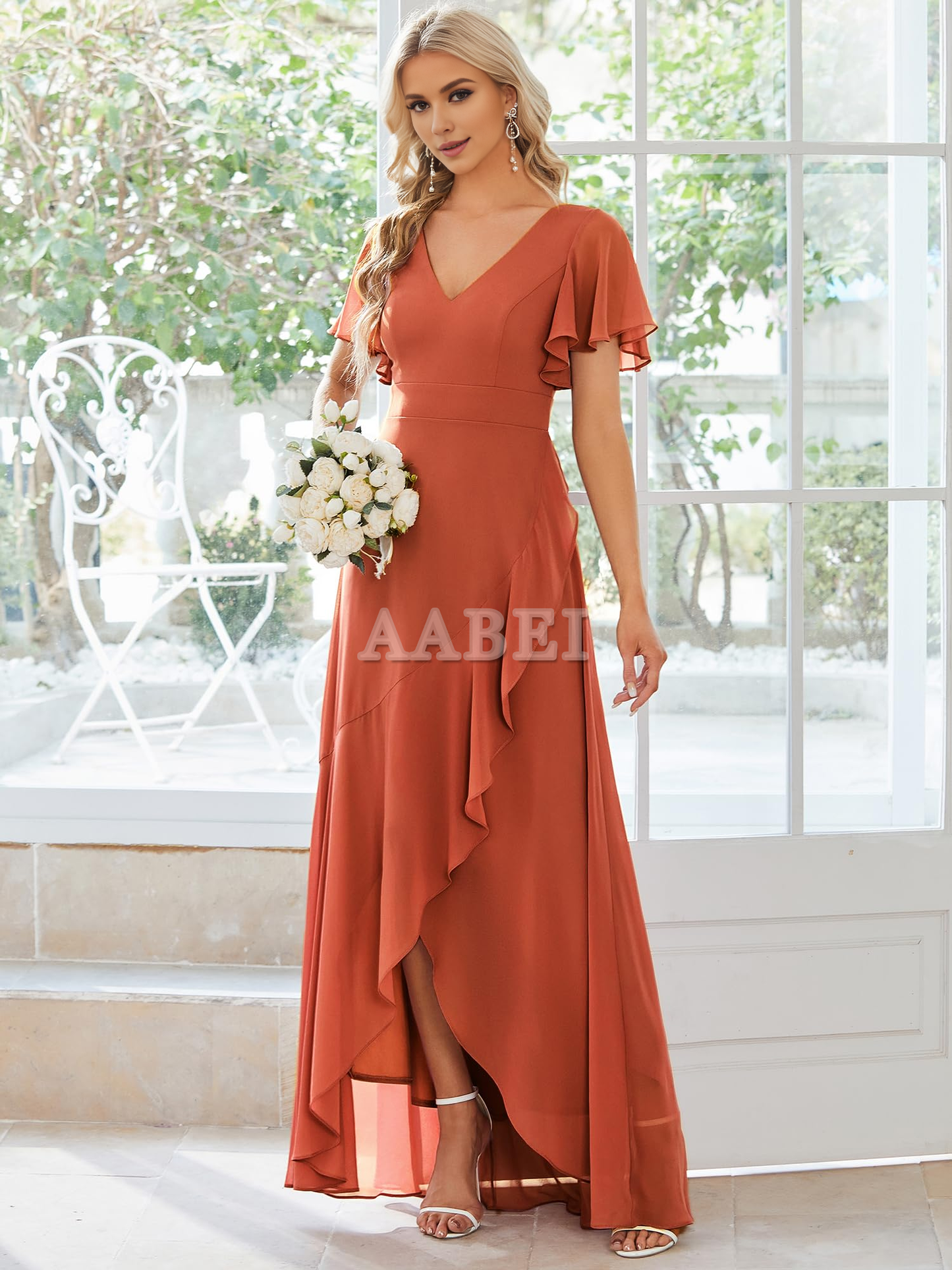 Formal Wear Dresses Bridesmaid Dresses A Line V Neck Ruffle High Low Chiffon Elegant Simple Wedding Guest Dresses