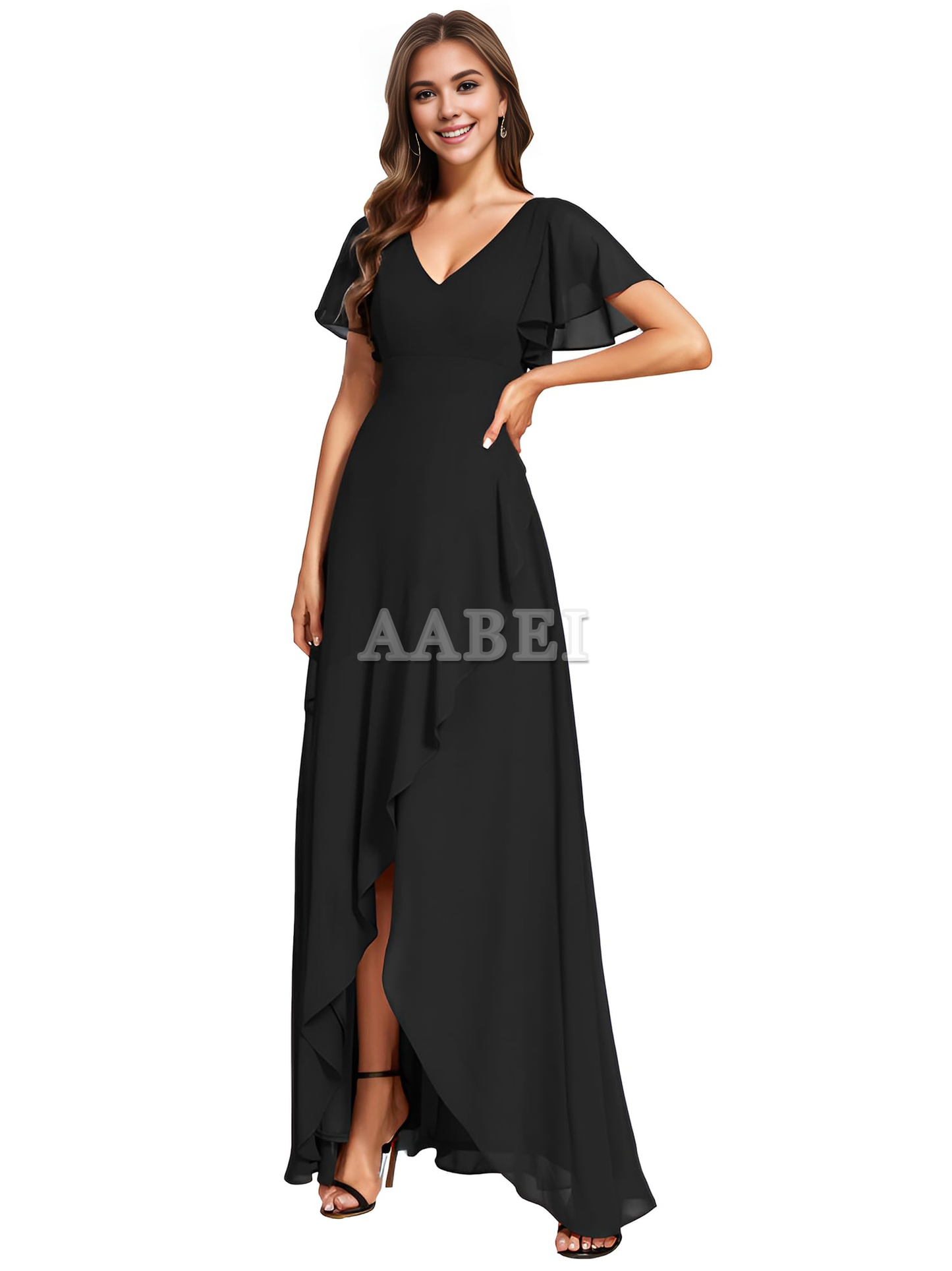 Formal Wear Dresses Bridesmaid Dresses A Line V Neck Ruffle High Low Chiffon Elegant Simple Wedding Guest Dresses
