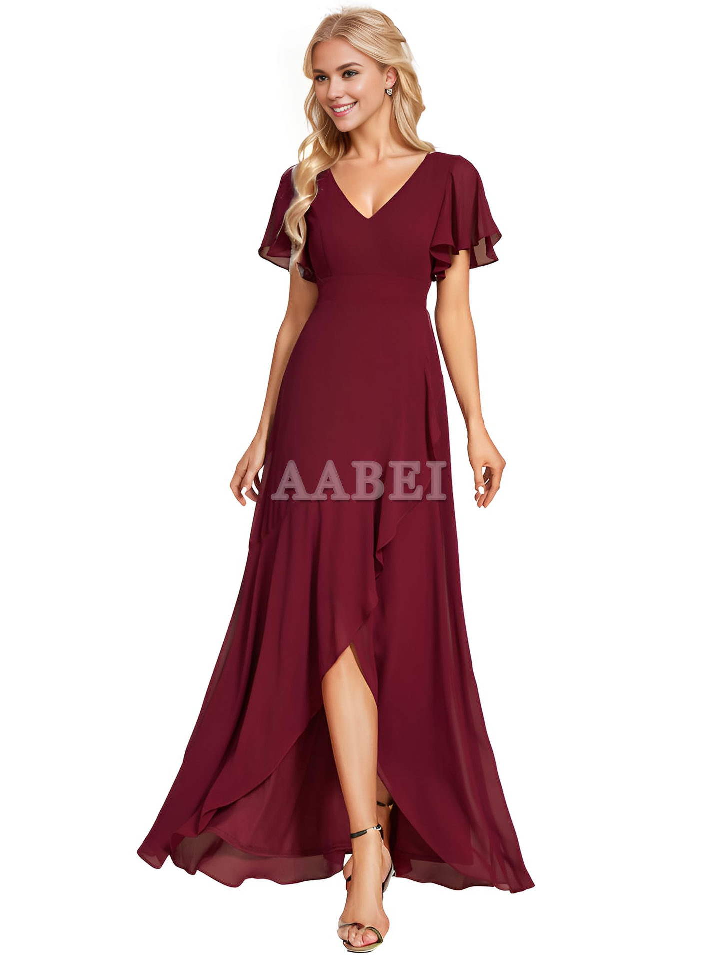 Formal Wear Dresses Bridesmaid Dresses A Line V Neck Ruffle High Low Chiffon Elegant Simple Wedding Guest Dresses