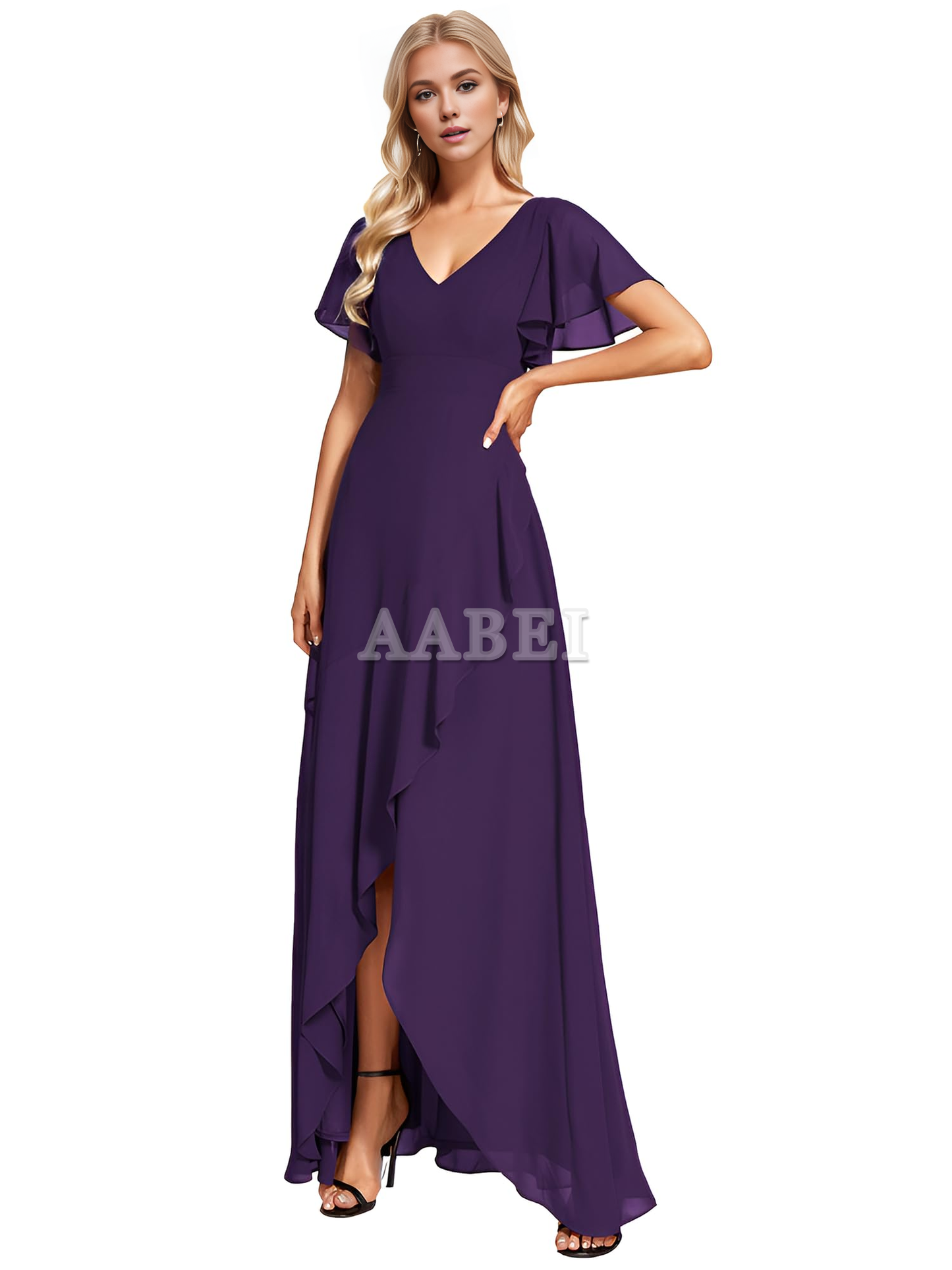 Formal Wear Dresses Bridesmaid Dresses A Line V Neck Ruffle High Low Chiffon Elegant Simple Wedding Guest Dresses