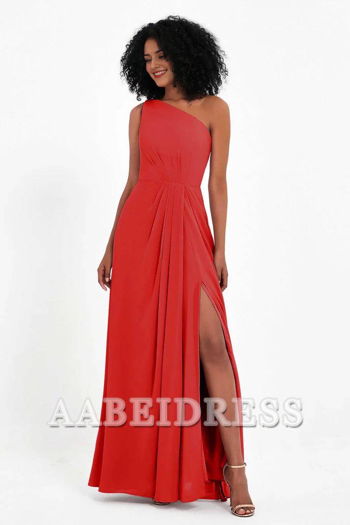 AABEI DRESS Bridesmaid Dresses Chiffon A-Line One Shoulder Sleeveless Side Fork Exquisite Simple Wedding Guests Dresses