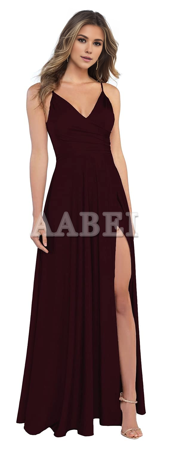Formal Wear Dresses Bridesmaid Dresses V Neck Spaghetti Straps Charming Magnetic Side Fork Long Wedding Guest Dresses