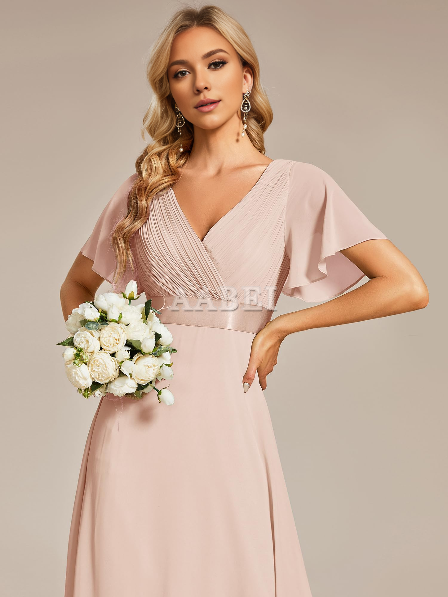 Formal Wear Dresses Bridesmaid Dresses Short Sleeve V-Neck Elegant Simple Floor Length High Quality Wedding Guest Dresses