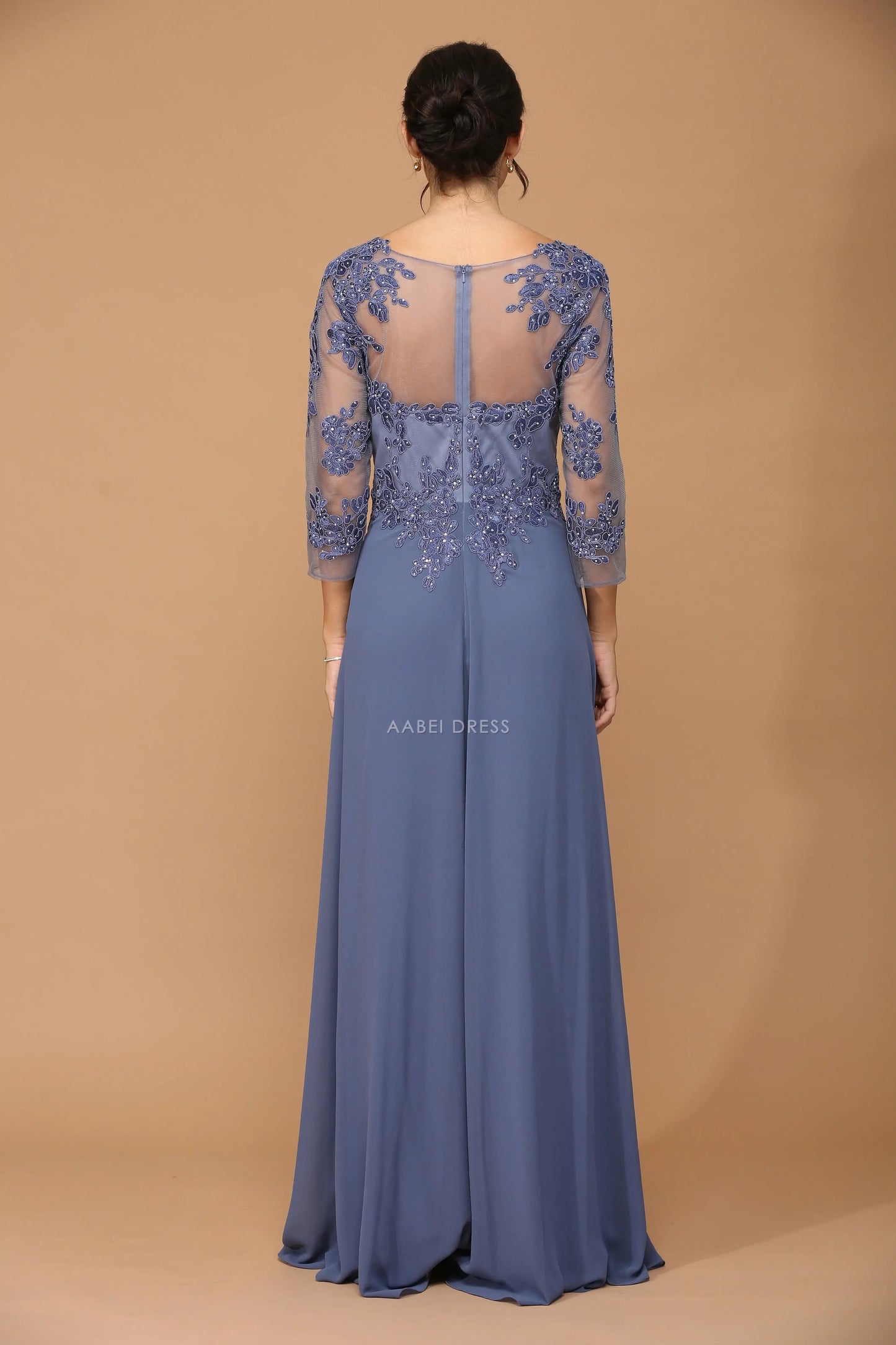 AABEI DRESS Formal Wear Dresse Round Neck 3/4 sleeves Lace Applique Stunning Long Dress Mother Of The Bride Dress