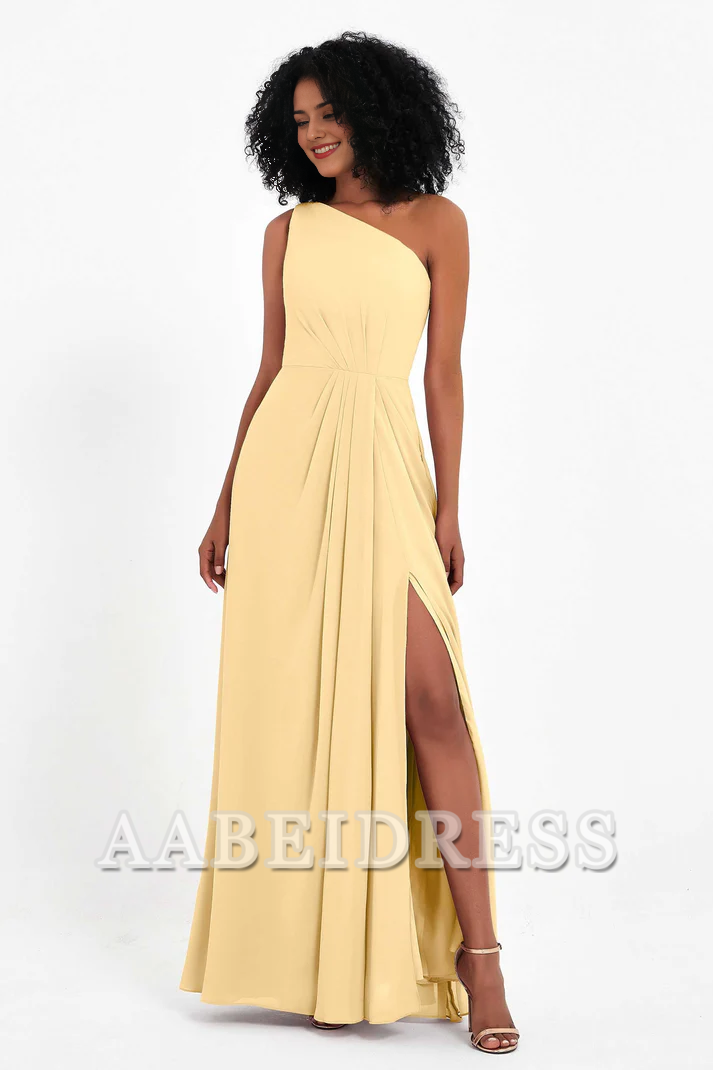 AABEI DRESS Bridesmaid Dresses Chiffon A-Line One Shoulder Sleeveless Side Fork Exquisite Simple Wedding Guests Dresses