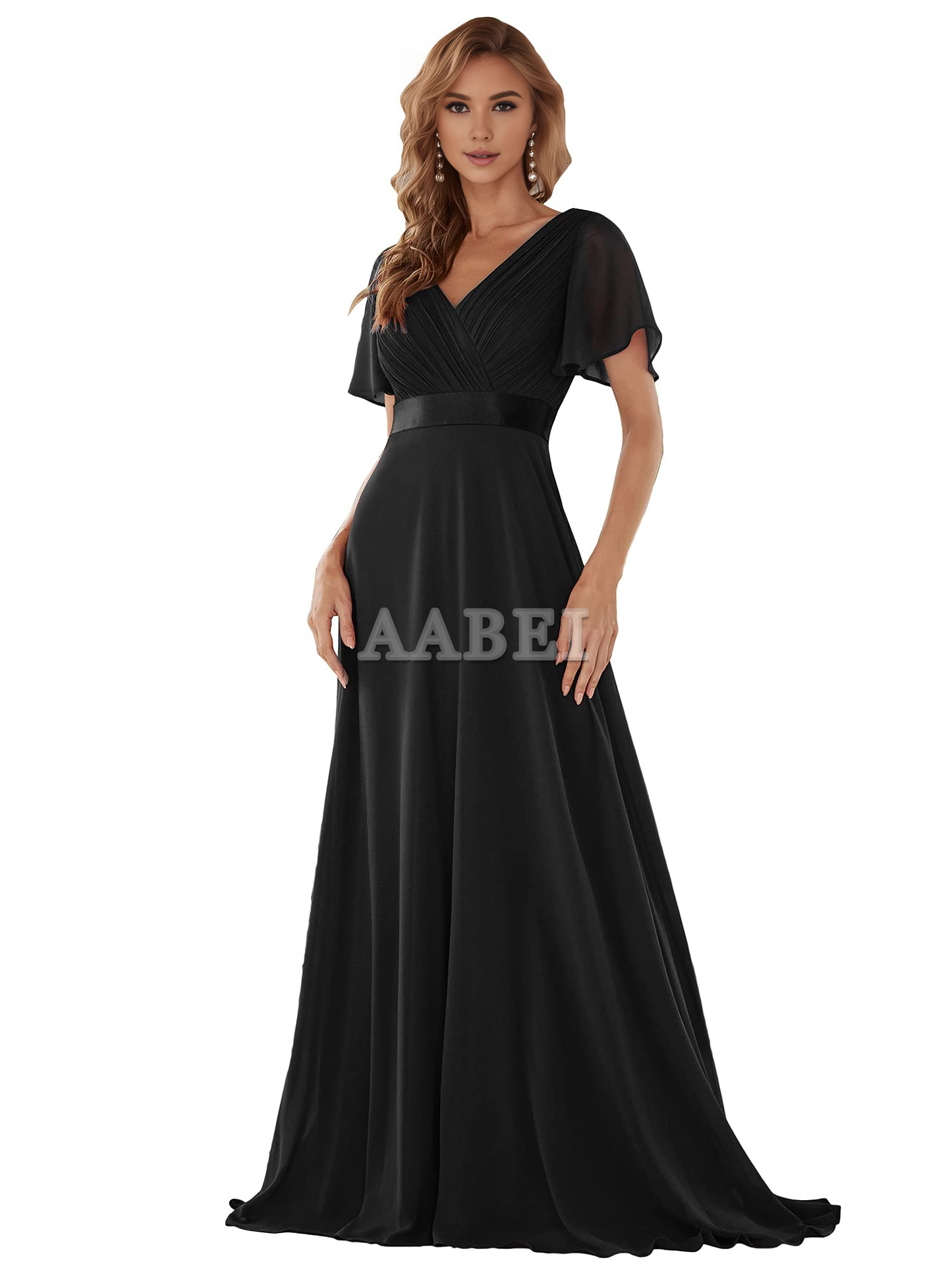 Formal Wear Dresses Bridesmaid Dresses Short Sleeve V-Neck Elegant Simple Floor Length High Quality Wedding Guest Dresses