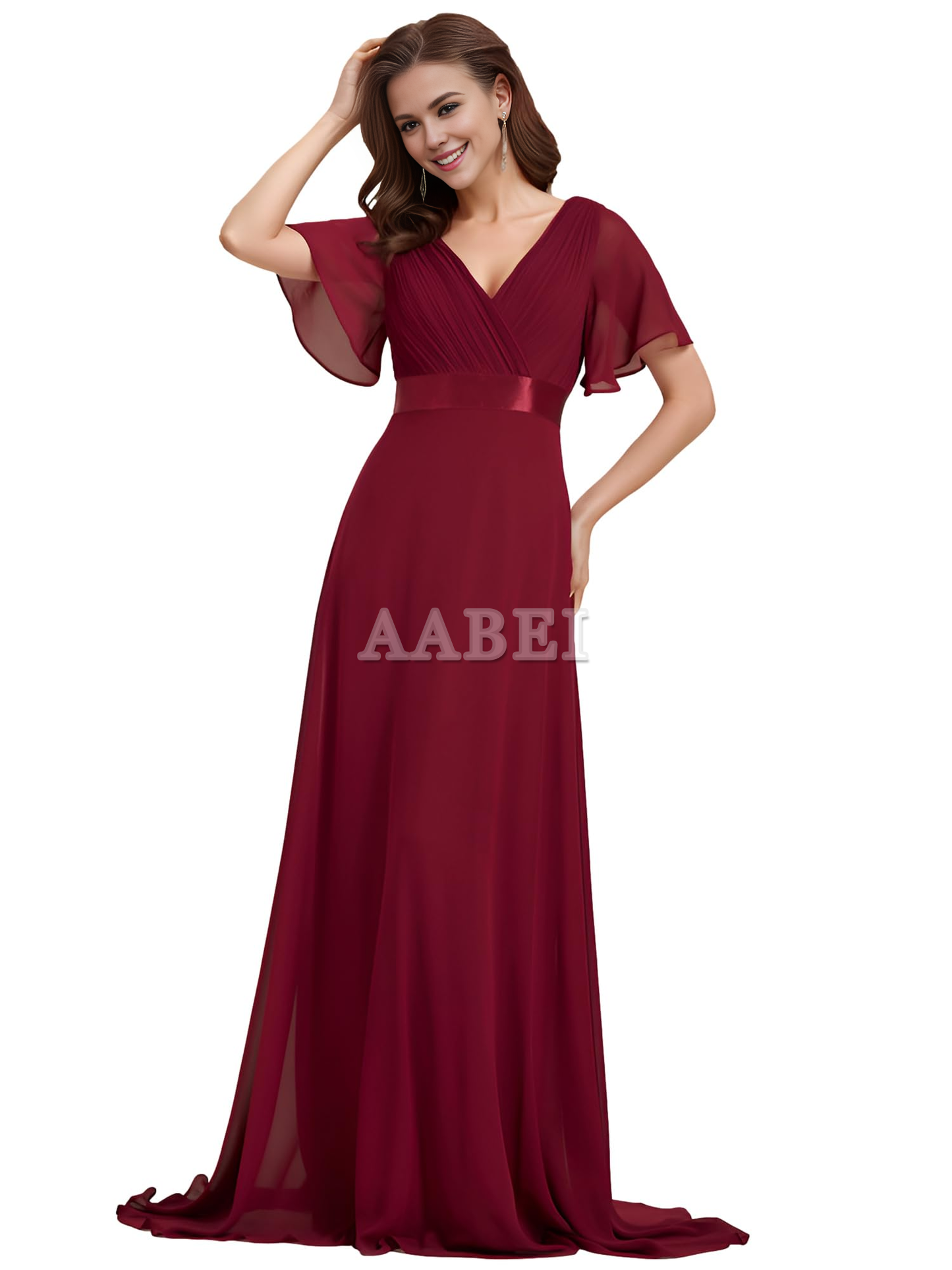 Formal Wear Dresses Bridesmaid Dresses Short Sleeve V-Neck Elegant Simple Floor Length High Quality Wedding Guest Dresses