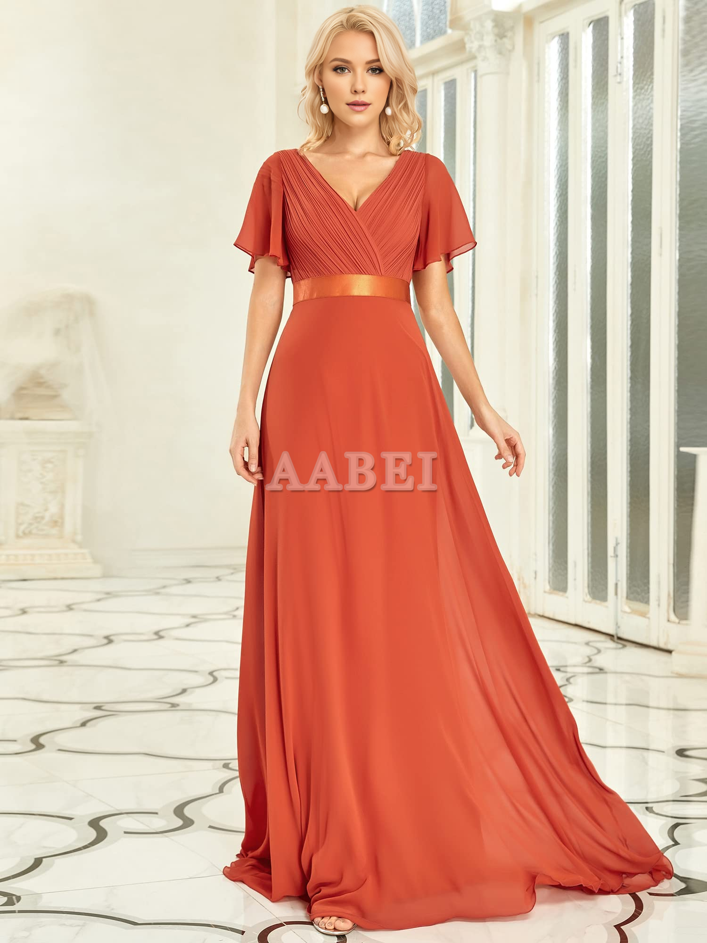 Formal Wear Dresses Bridesmaid Dresses Short Sleeve V-Neck Elegant Simple Floor Length High Quality Wedding Guest Dresses