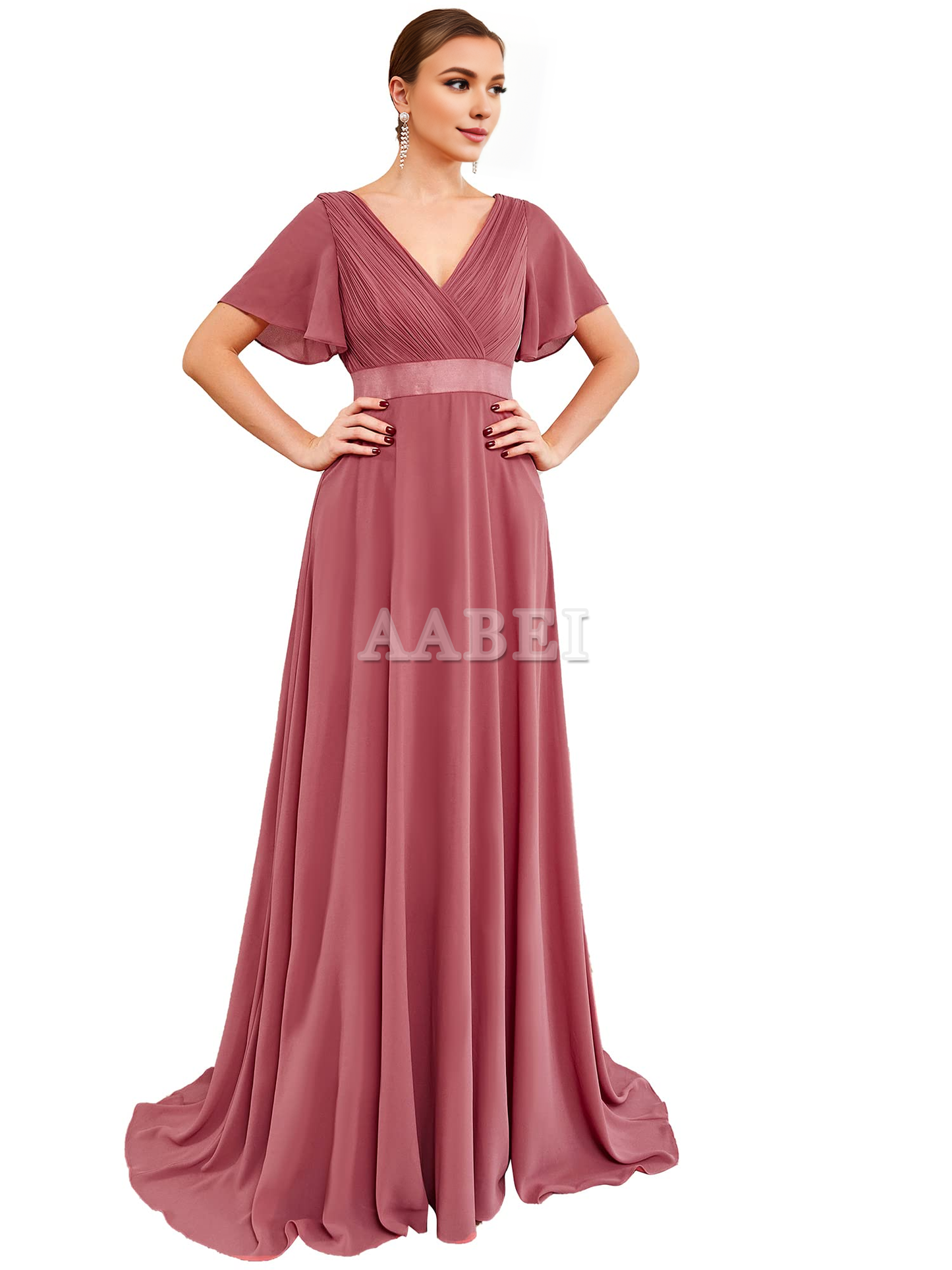 Formal Wear Dresses Bridesmaid Dresses Short Sleeve V-Neck Elegant Simple Floor Length High Quality Wedding Guest Dresses
