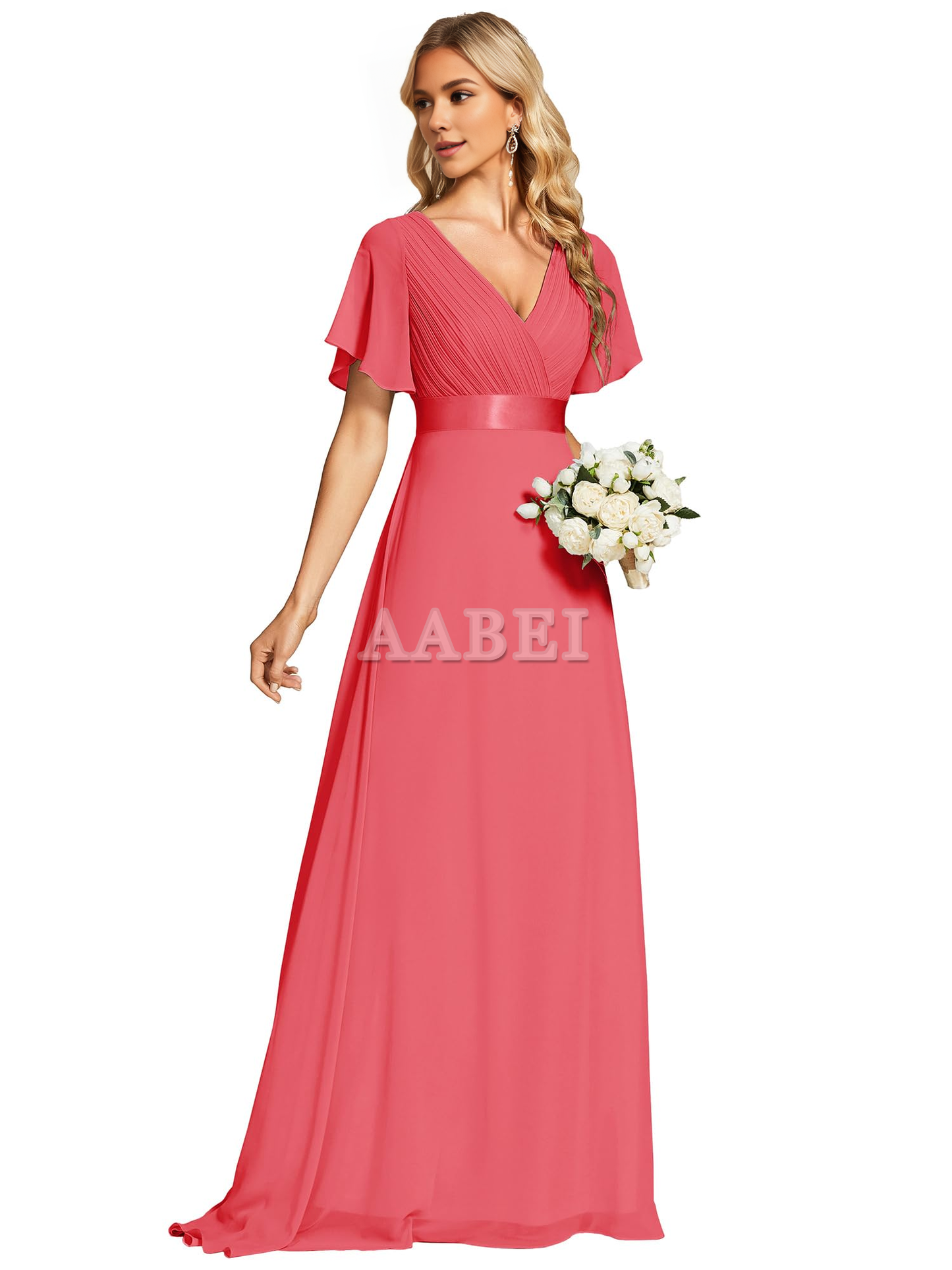 Formal Wear Dresses Bridesmaid Dresses Short Sleeve V-Neck Elegant Simple Floor Length High Quality Wedding Guest Dresses
