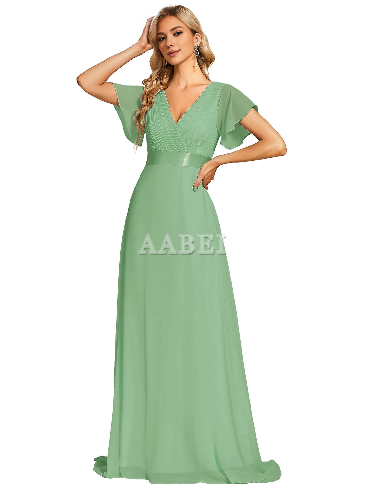 Formal Wear Dresses Bridesmaid Dresses Short Sleeve V-Neck Elegant Simple Floor Length High Quality Wedding Guest Dresses