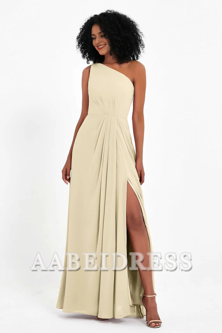 AABEI DRESS Bridesmaid Dresses Chiffon A-Line One Shoulder Sleeveless Side Fork Exquisite Simple Wedding Guests Dresses