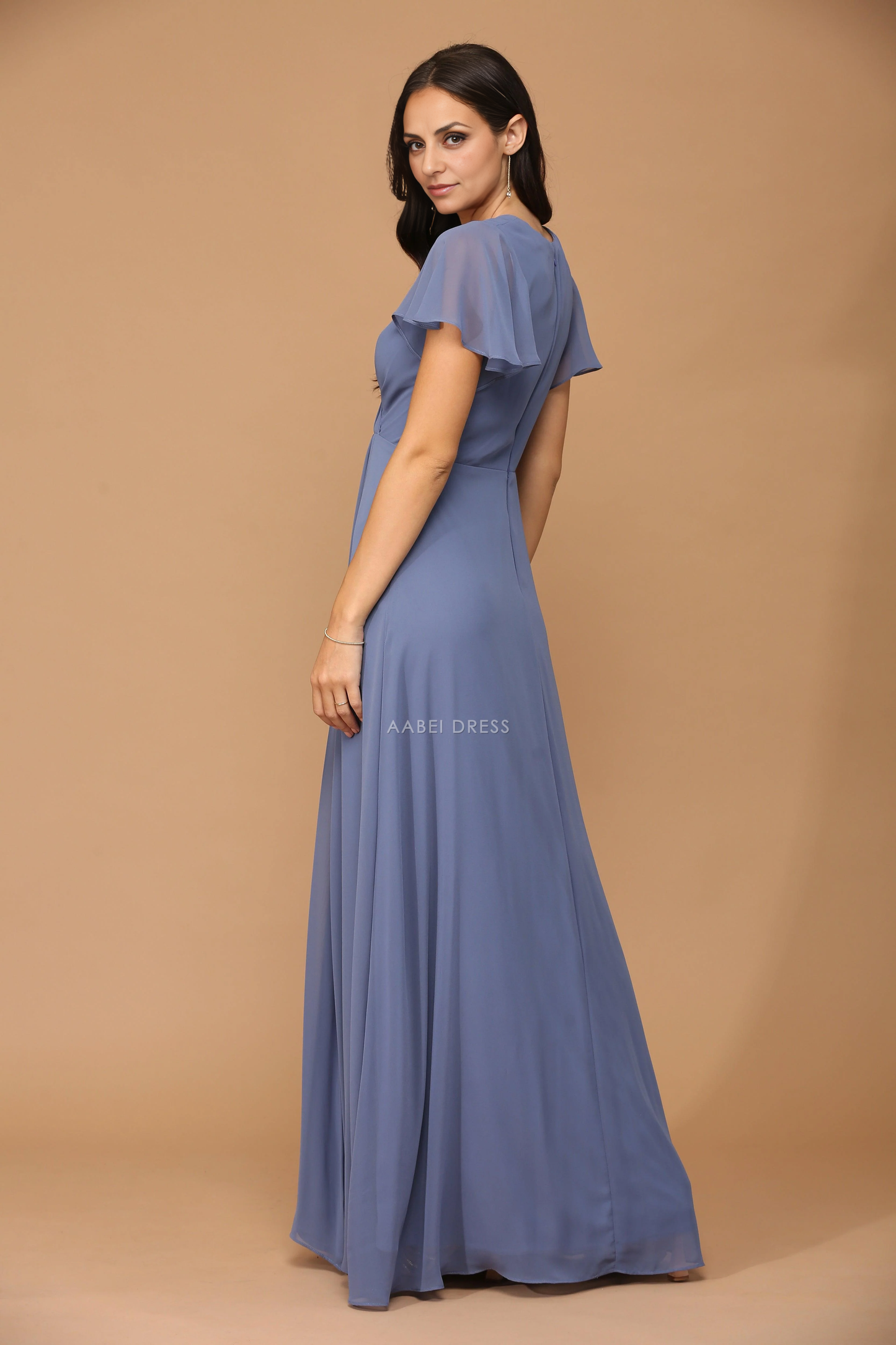 AABEI DRESS Formal Wear Dresse V Neck Short Sleeve Pleated Side Fork Elegant Long Mother Of The Bride Dress