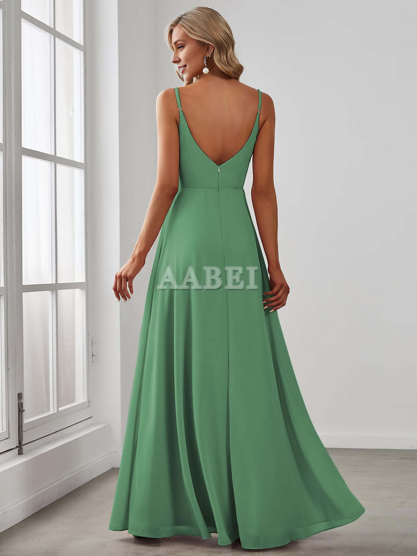 Formal Wear Dresses Bridesmaid Dresses Spaghetti Strap V Neck Chiffon Elegant Simple Side Fork Backless Wedding Guest Dresses