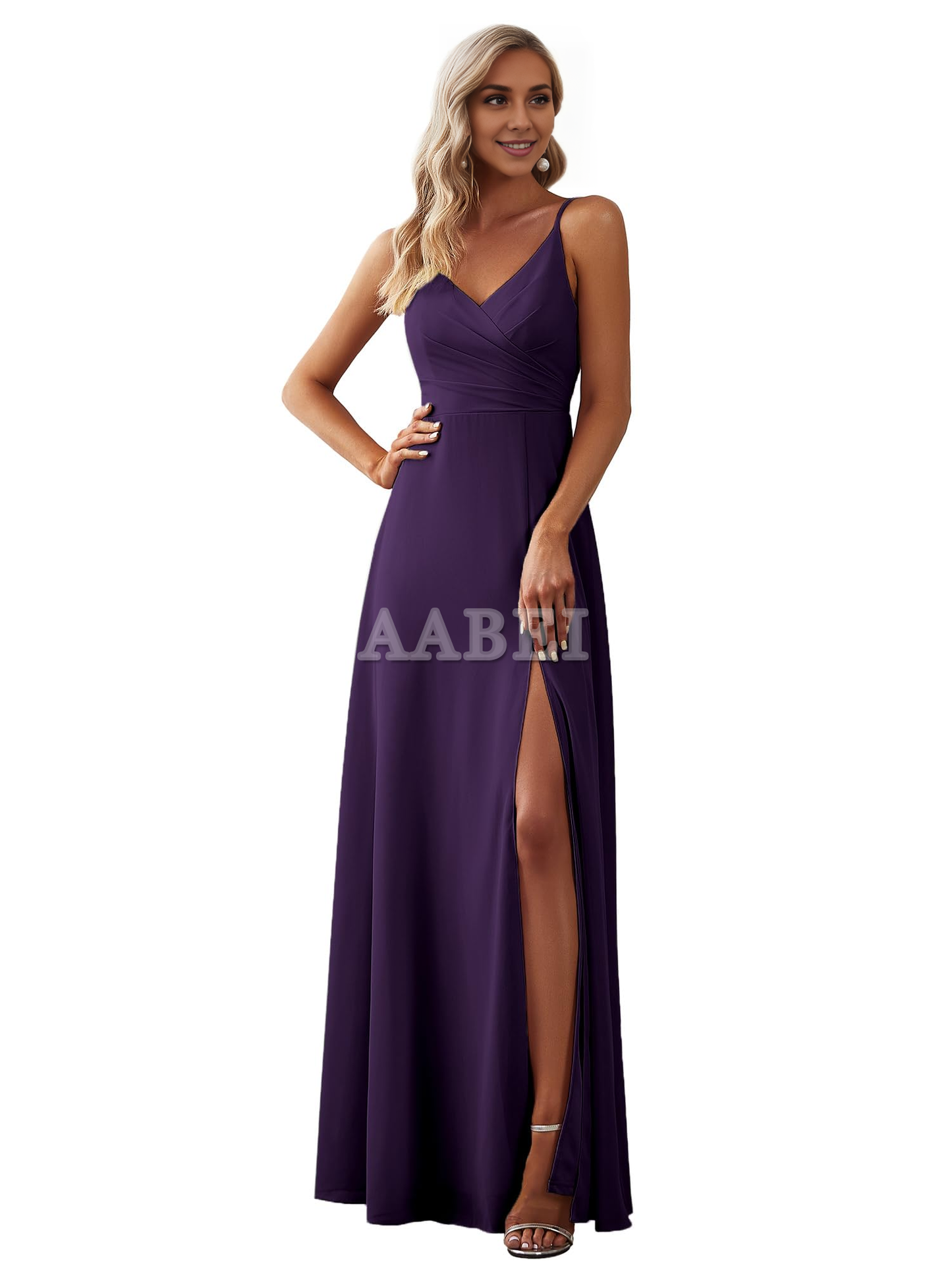 Formal Wear Dresses Bridesmaid Dresses Spaghetti Strap V Neck Chiffon Elegant Simple Side Fork Backless Wedding Guest Dresses