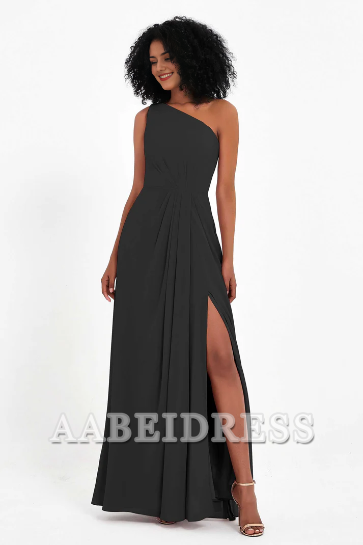 AABEI DRESS Bridesmaid Dresses Chiffon A-Line One Shoulder Sleeveless Side Fork Exquisite Simple Wedding Guests Dresses