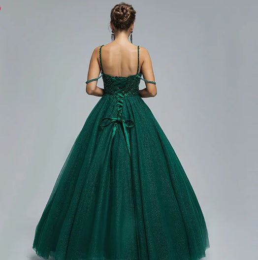 Ball Gown Prom Dresses Sparkle & Shine Dress Graduation Floor Length Sleeveless Spaghetti Strap Tulle with Pearls Sequin