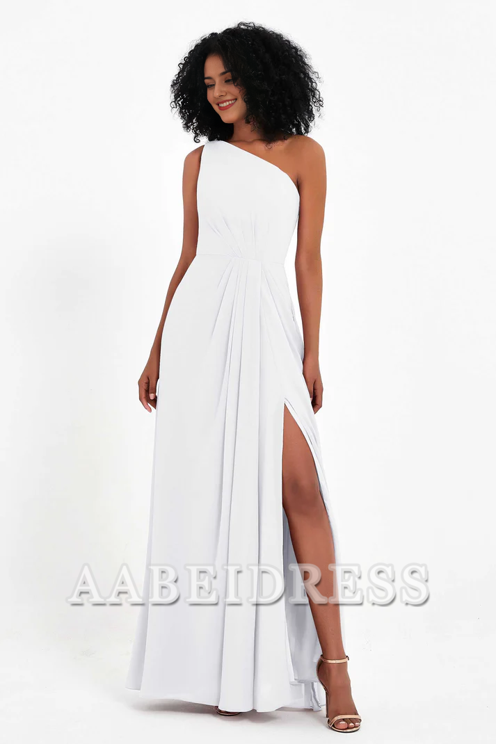 AABEI DRESS Bridesmaid Dresses Chiffon A-Line One Shoulder Sleeveless Side Fork Exquisite Simple Wedding Guests Dresses